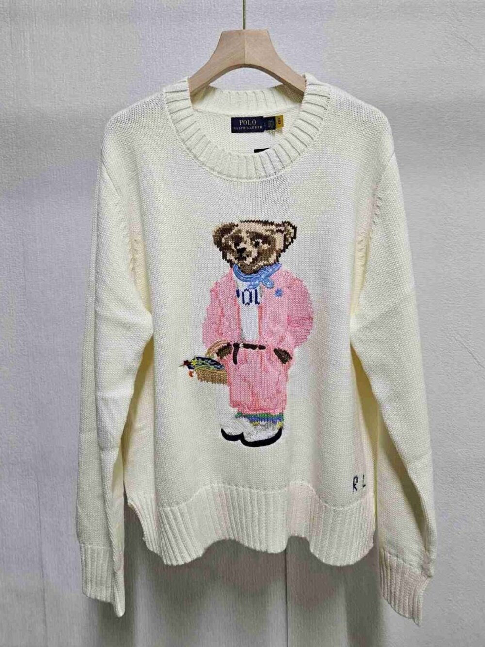Polo Ralph Lauren Cream Picnic Bear Polo Bear Crewneck Knit Sweater